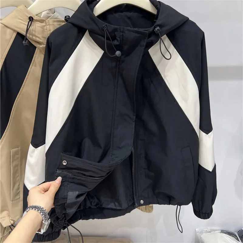 

Design Sense Women Zipper Long Sleeves Baseball Jacket Ladies Color Blocking Stormtrooper Coat Autumn Female Hooded Outwear