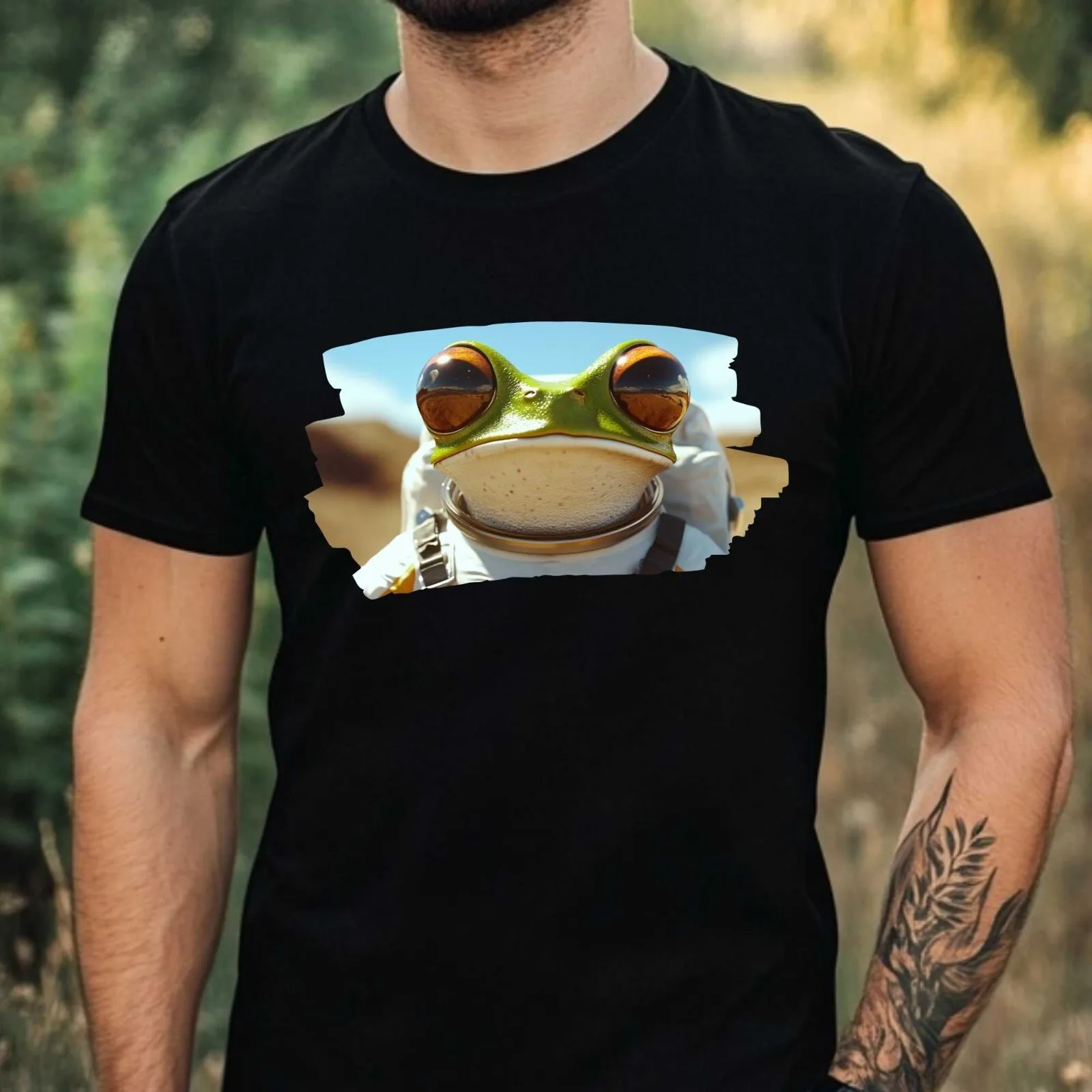 Mens Frog as Astronaut Print Cotton T-Shirt Size XS to 5XL