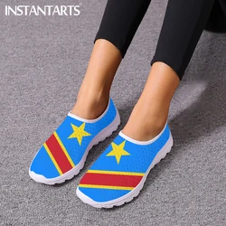 INSTANTARTS Republic Of Congo Flag Design Mesh Shoes for Women Summer Breathable Light Flats Female Casual Sneakers Outdoor Gift