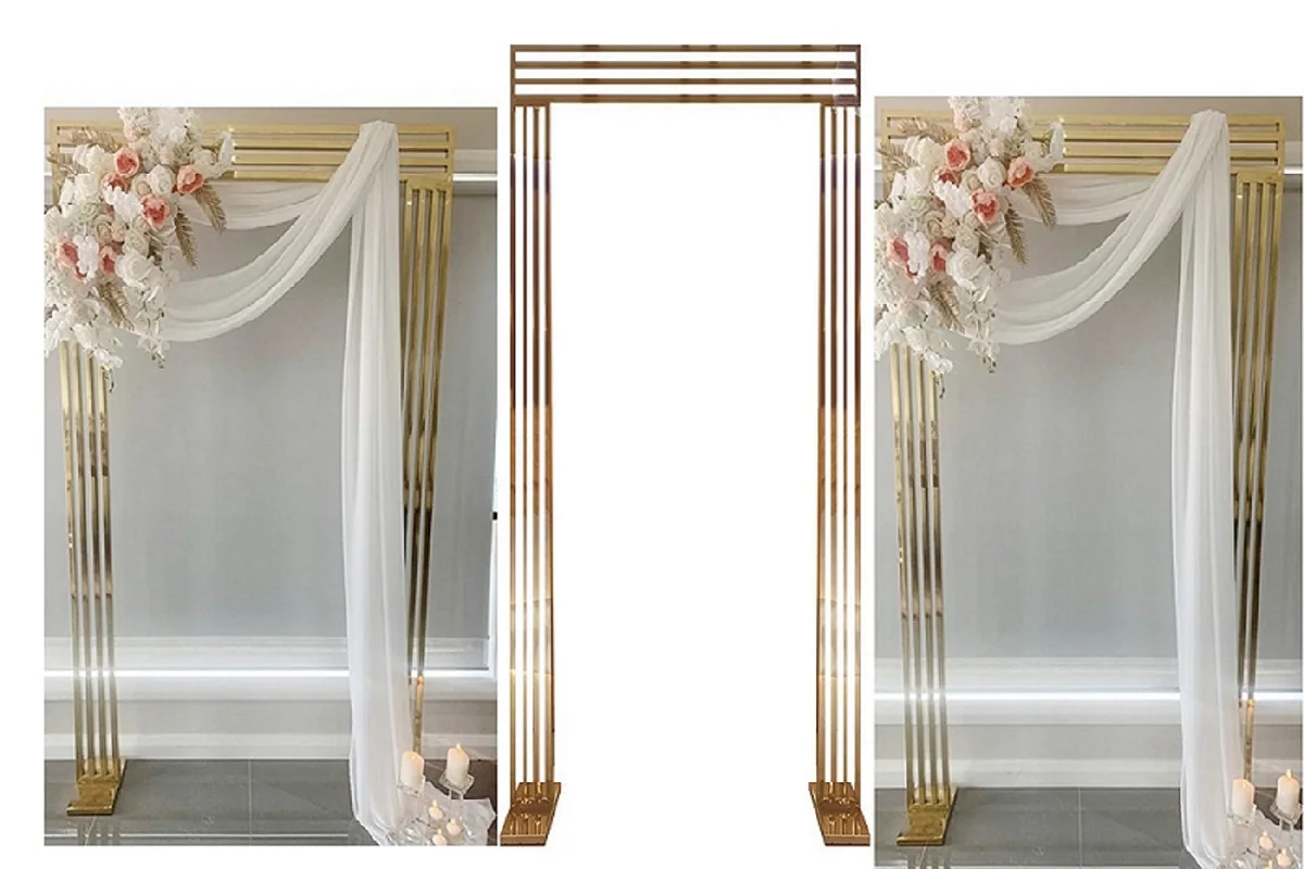 Imagem -02 - Luxo Decoração do Casamento Arco de Ouro Flor Estande Pano de Fundo Arco Aço Inoxidável