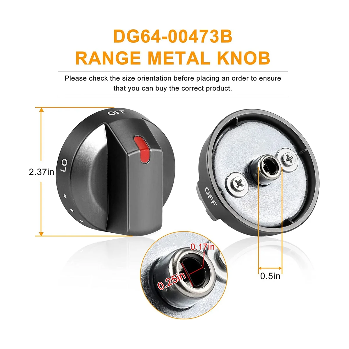 Fogão inoxidável preto Gás Range Knobs Substituição, DG64-00473B, Fit para NX58M6850SG,NX58J5600SG,NX58J7750SG, 1Pc