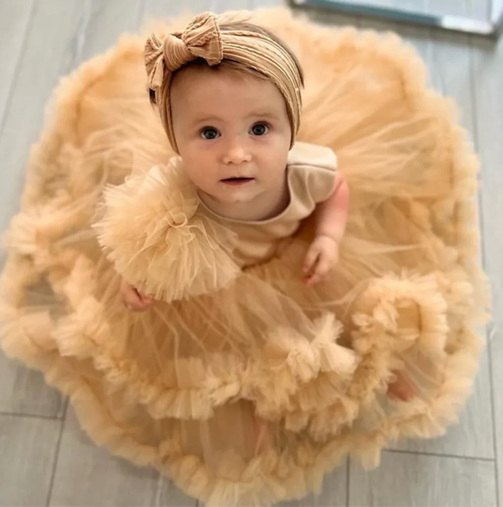 

Elegant Pleat First Communion Dress For Baby O Neck Short Sleeve Ball Gown Floor Length Wedding Party Baby Flower Gown New 2025