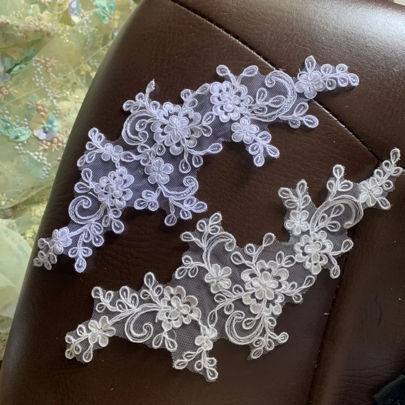 Textured Mesh Lace Embroidered Appliqué Medallions For Bridal Dress Accessories Wedding veil