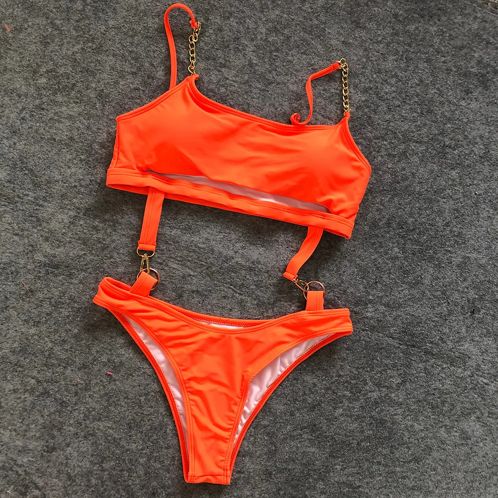 Brazylijski jednoczęściowy strój kąpielowy Monokini 2024 Sexy Neon Bikini wysoko wycięte stroje kąpielowe Bandeau kółko łańcucha body kostium