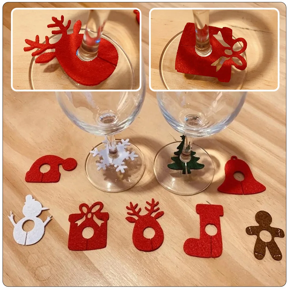 

40Pcs Festive Wine Glass Tags Felt Drink Markers Christmas Decorations for Parties Reusable Glass Identifiers Holiday Party