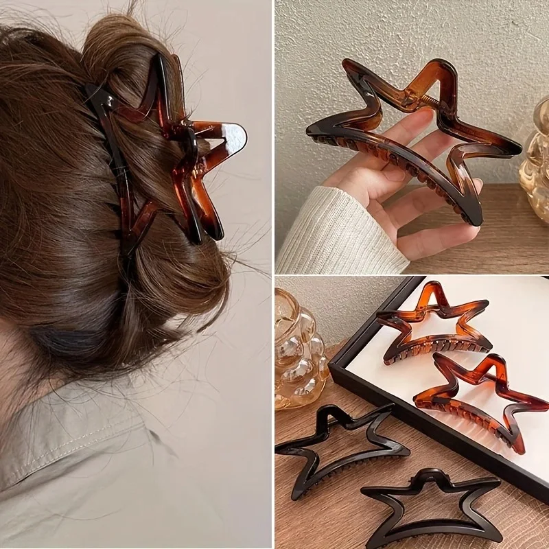 لوح إضاءة على شكل نجمة خماسية غير لامعة، مشبك شعر على شكل قرش بلون القهوة والحليب الكبير