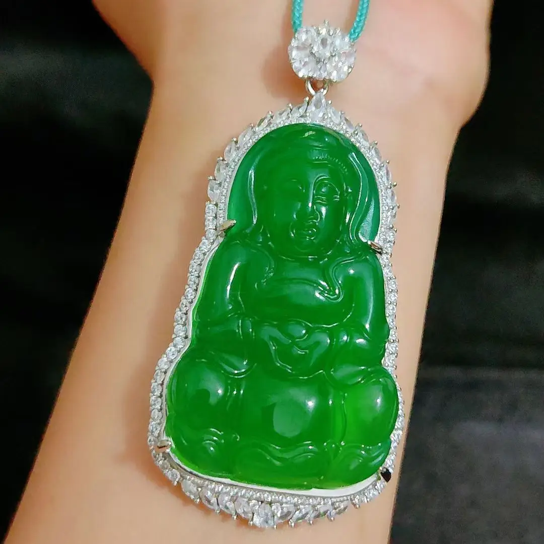 Natural Green Jade Guanyin Pendant Necklace Women Amulet Myanmar Jadeite With Certificate Guan Yin Bodhisattva Charms Necklaces