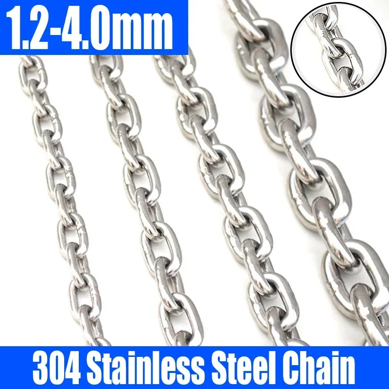

1 Meter 1.2-4.0mm Diameter 304 Stainless Steel Chain Long Link Chain/Short Link Chain Lifting Pet Industry Welded Binding Chain