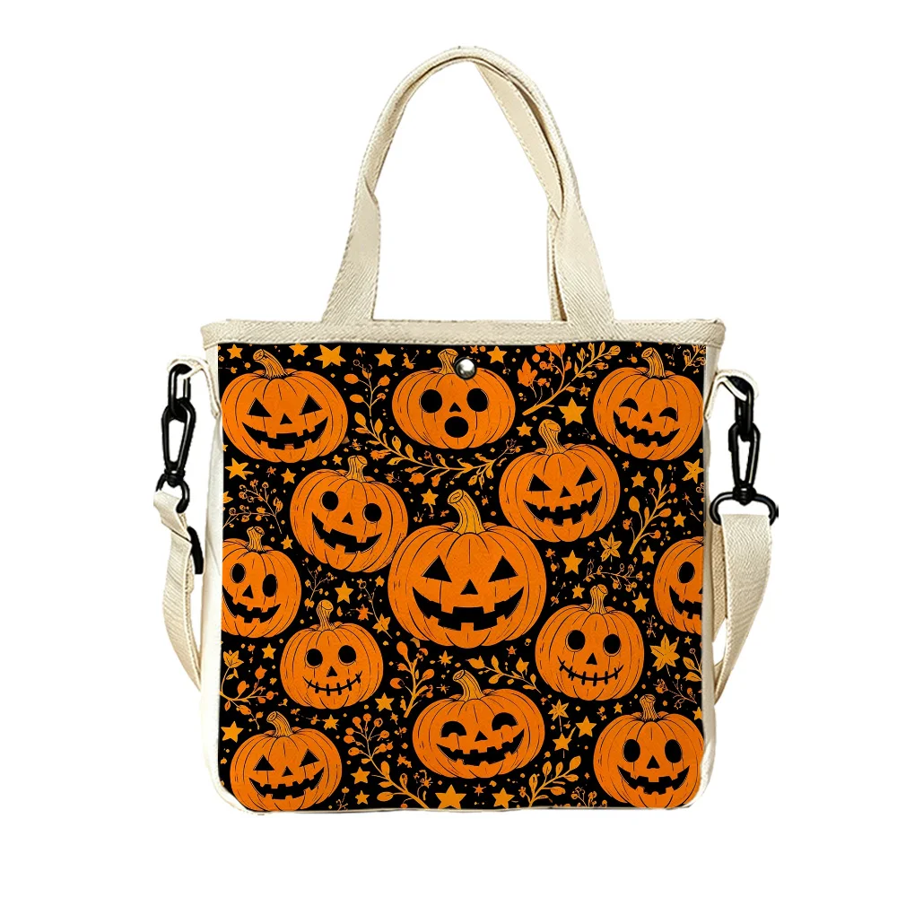 Jack o lanterns stars Double-Sided Printed Canvas Tote Handbag with Detachable Crossbody Strap for Daily Work Commute