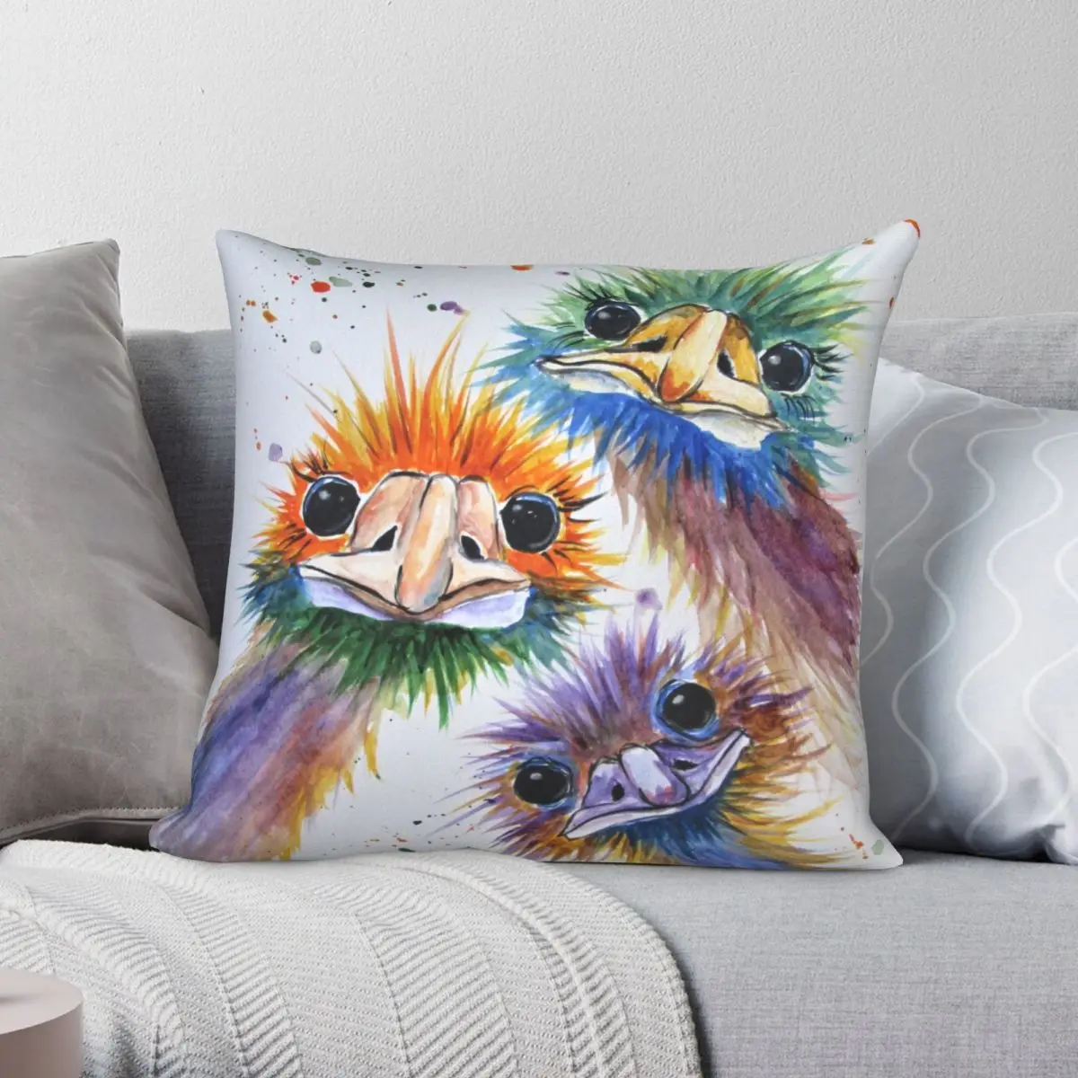 

Funky Emu Bird Trio Square Pillowcase Polyester Linen Velvet Pattern Zip Decor Pillow Case Home Cushion Cover 18"