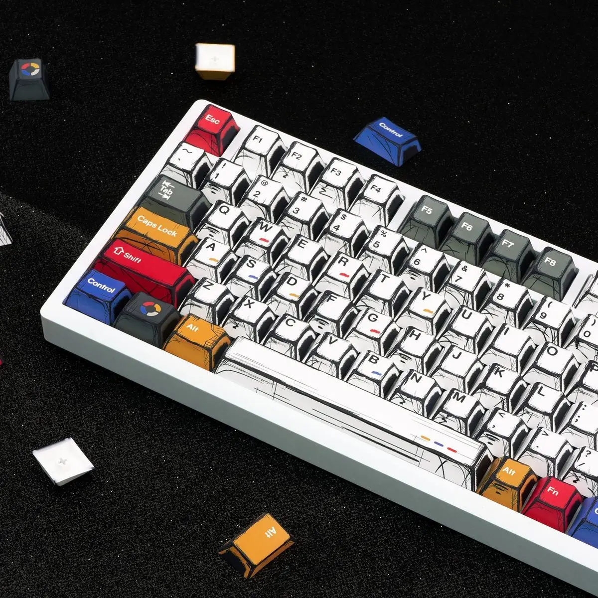 Comic Mixed Lights Korean/German/English Keycaps 5 Sides Dye Sublimation PBT Keycap Cherry Profile for MX Switch Gaming Keybaord