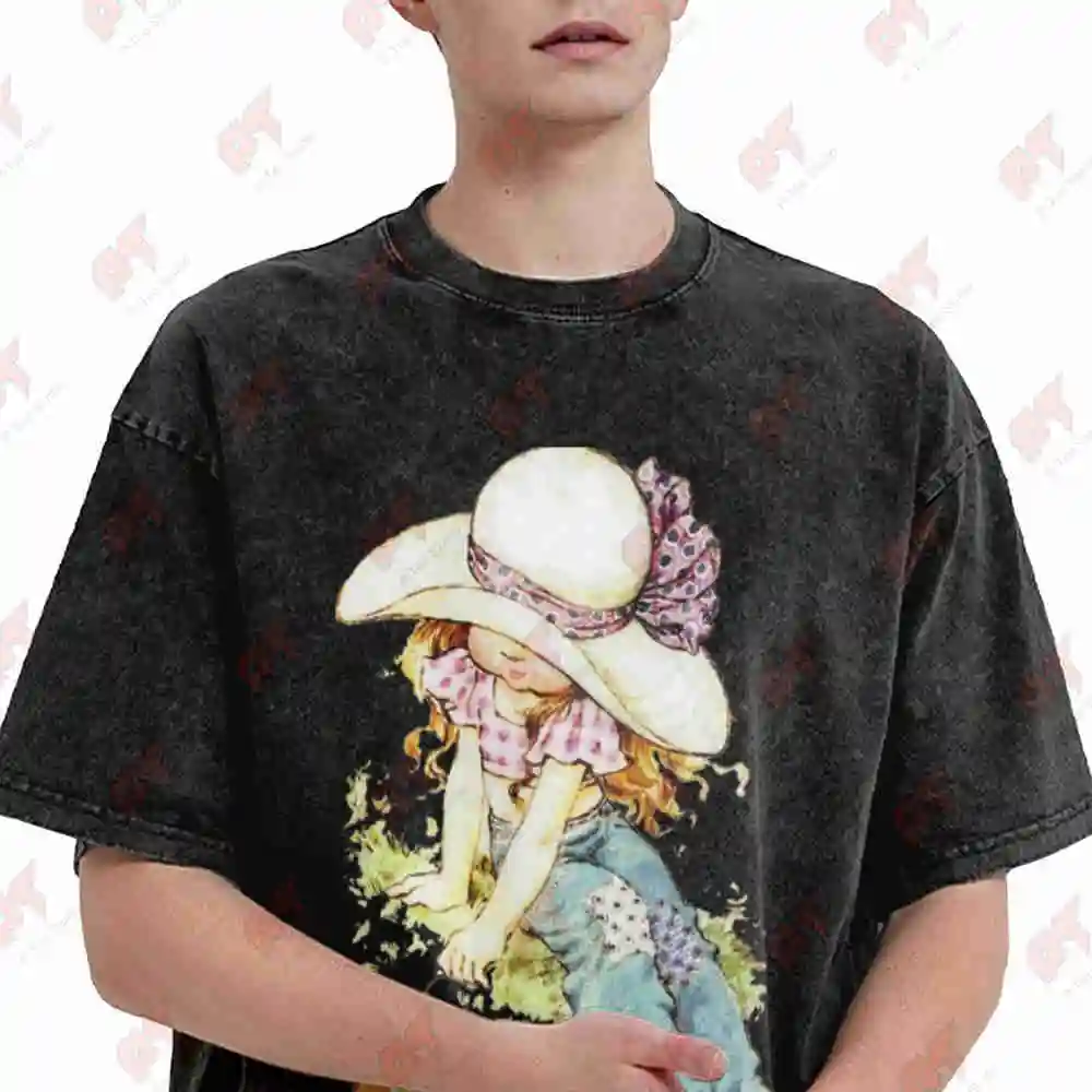 Sarah Kay Puppy Anime Oversized Vintage Washed Tee Pure Cotton T-Shirt