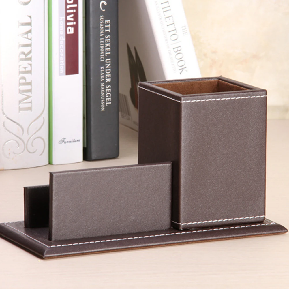 

Pen Holder Supplies PU Desktop Wooden Coffee Accessories Office Stationery Organizer Storage Desk Item Container