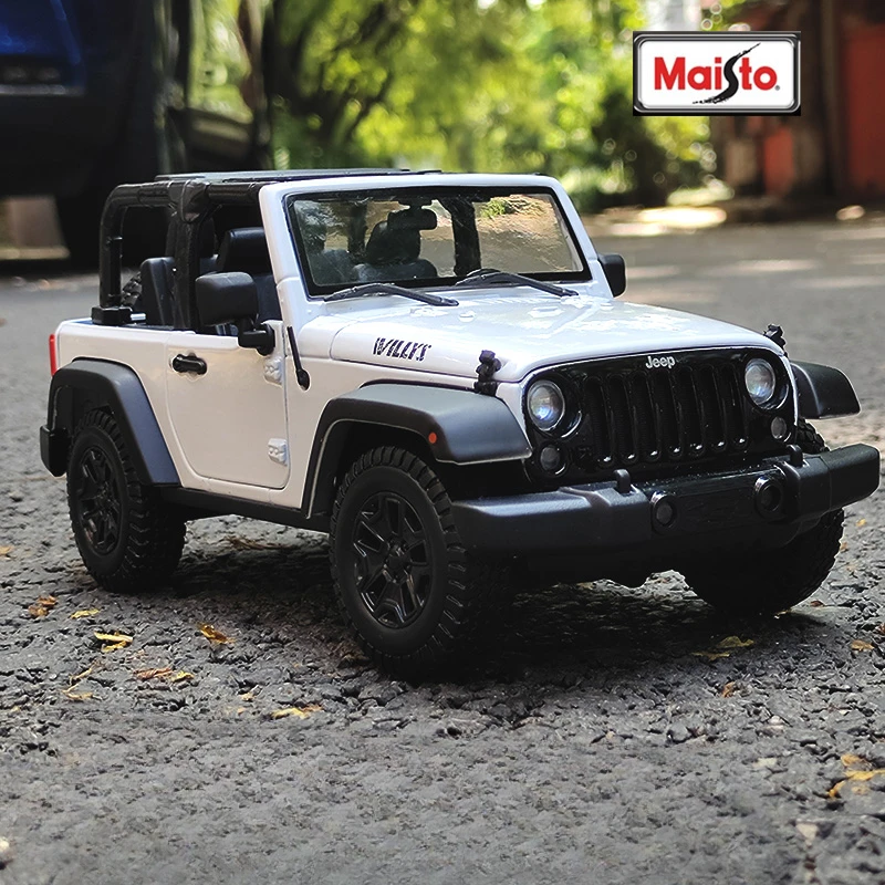 JEEP RUBICON WILLYS-Coche de aleación a escala 1/18, vehículo de Metal coleccionable, decoración del hogar, Voiture, miniatura, juguetes de coche para niños