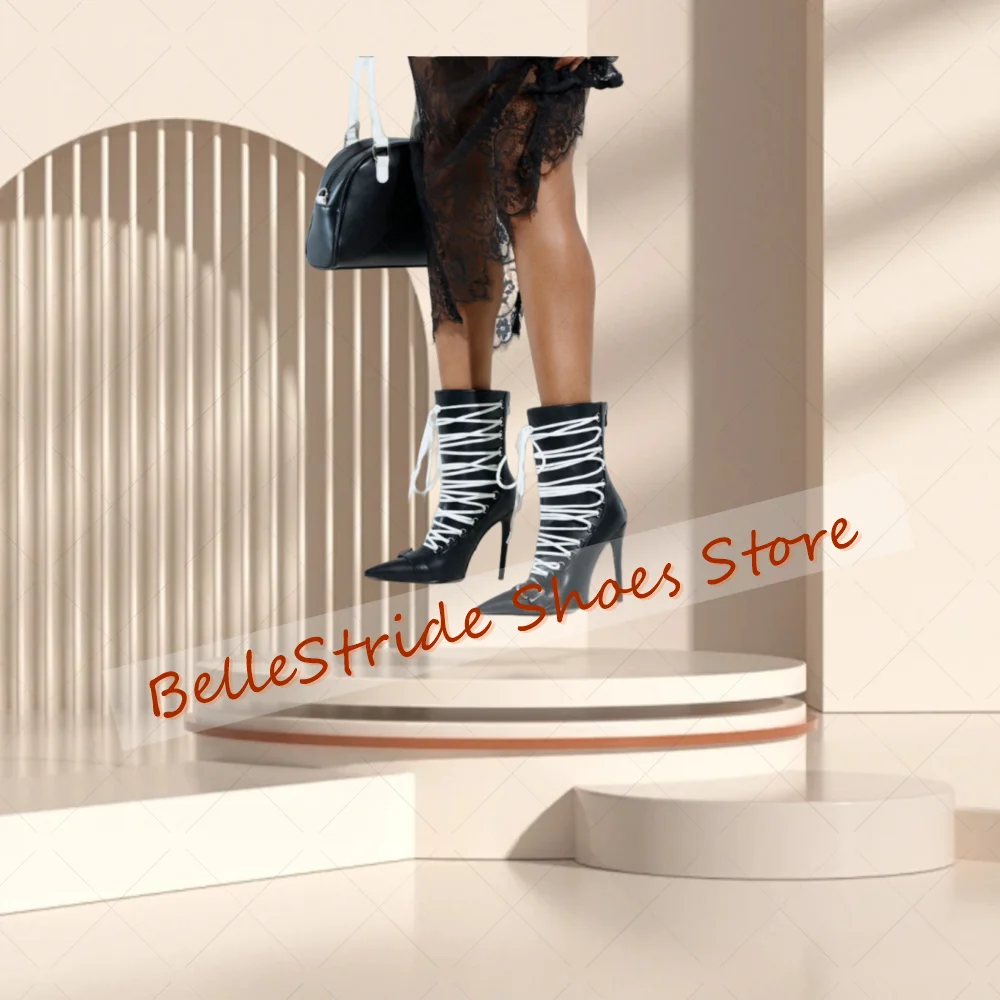 

Black Back Zipper Lace up Boots Matte Leather Women Shoes Stilettos High Heels Party Banquet Dating 2025 Zapatos Para Mujere
