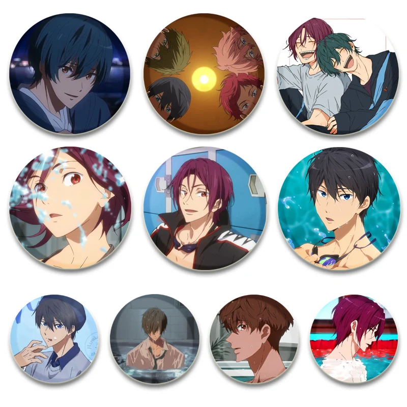 Anime Free! Brooches Hazuki Nagisa Tachibana Makoto Rin Matsuoka Nanase Haruka Cartoon Badge Jacket Jeans Lapel Pin Gifts