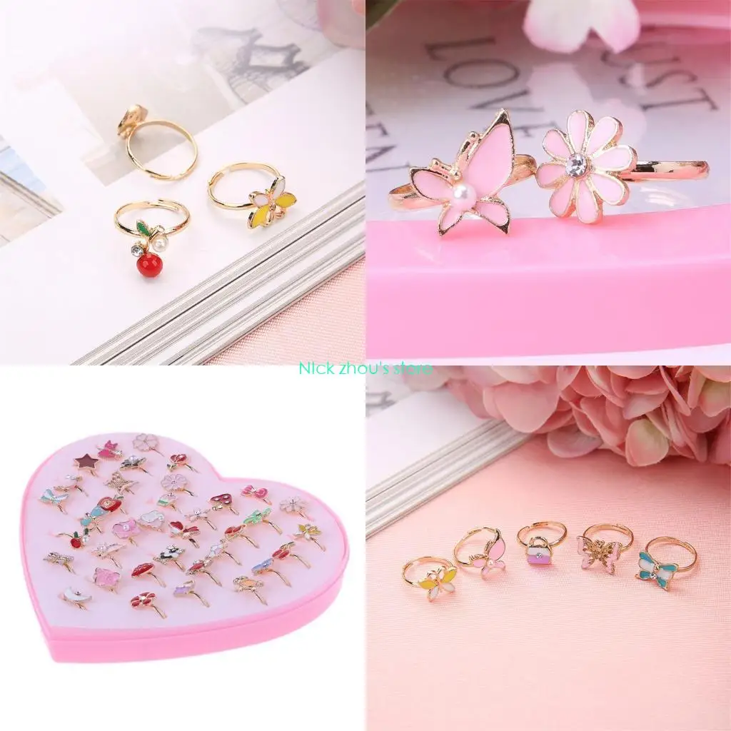 E15E Knuckles Ring 36 Pcs/Set Cartoon Rings Novelty Adjustable Finger Rings Gift