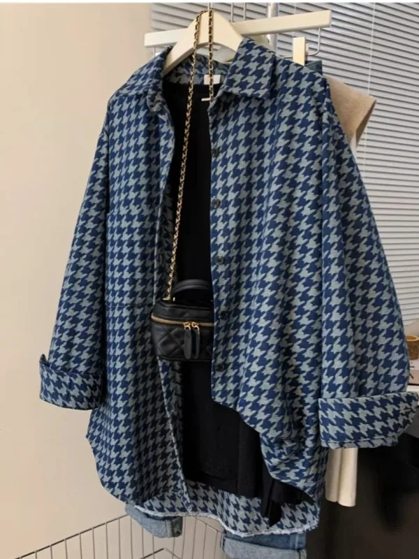 

Loose Casual Plaid irt Women's Oversize New Sle Outerwear Long Sve Casual Open Cardigan Splicing Ladybird Pattern Top