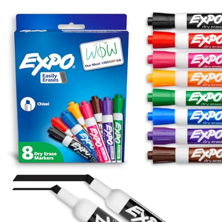 

Dry Erase Markers, Low Odor Ink, Chisel Tip, 8 Count - Whiteboard, Calendar, Organization, Essential Supplies for Office, Schoo