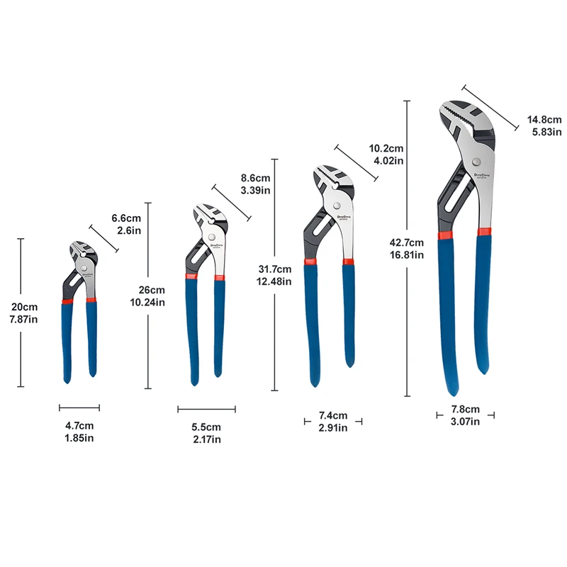 Water Pump Pliers CRV Steel Heat Treated Multi Position Adjustable Groove Joint Pipe Wrench High Torque PVC Grip 8 10 12 16 Inch view 2
