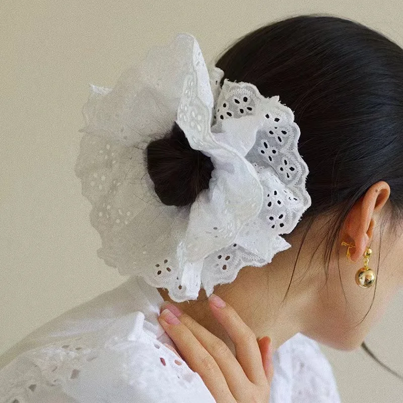 Oversized Lace French Hair Scrunchie For Women Elastic Ponytail Holder Headbands Hair Bands Elastic Hair Accessories