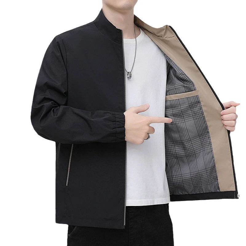 

Spring Autumn Men's Business Blazer Fashion Men Stand Collar Windbreaker Coats Casual Teenager Sports Uniform Trench Jacket 5XL