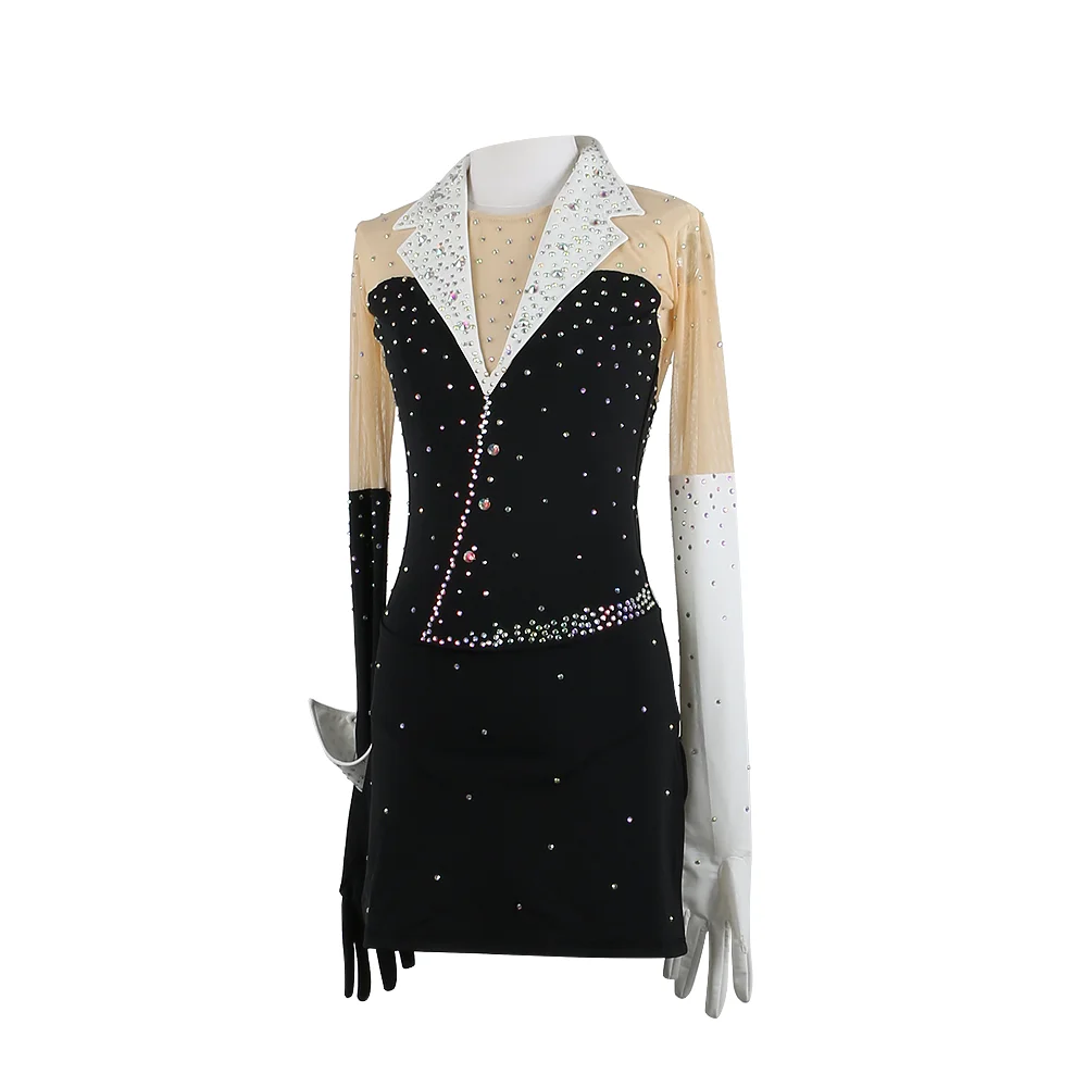 Zagitova Figure Skating Dress Women Girls Ice Skating Skirt Performance Competition Mesh Skirt Black White Suit Skirt