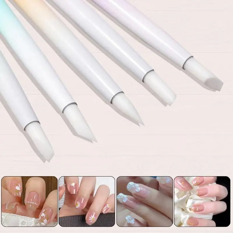 Hot 5Pcs Professional Gradient Nail Art Silicone Brush Set Dual-Head Carving Painting Embossing Pen DIY Round Bots Manicure Tool