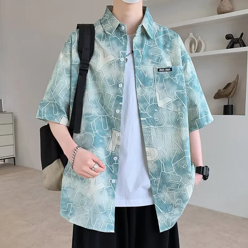New Shirts for Men Patchwork Graphic T-shirts Men's Clothing Summer Casual Short Sleeved Daily Tops Loose Oversized Shirt 2026