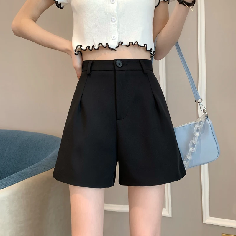 

Однотонные шорты, женские летние ретро простые офисные женские элегантные шорты для отдыха, новые шикарные повседневные универсальные шорты с высокой талией