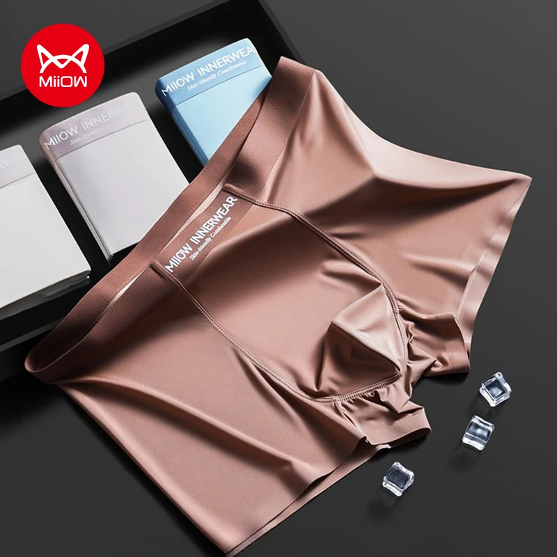 

Мужские трусы-боксеры MiiOW, 3 шт., летние, из ледяного шелка, с антибактериальной вставкой, дышащие, шелковистые