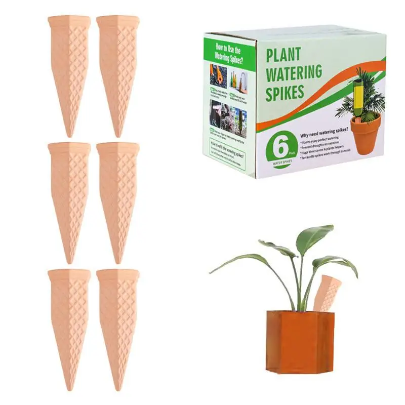 Clay Watering Stakes Automatic Irrigation Planter Stakes 6pcs/Set Clay Plant Garden Waterers Plant Watering Devices Auto-Water