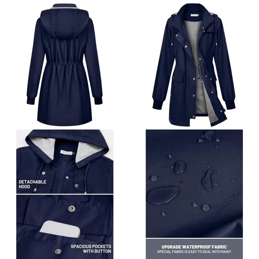 

PITINAN Rain Jackets For Women Waterproof Rain Coats with Hood Lightweight Windbreaker Outdoor Womens Raincoats