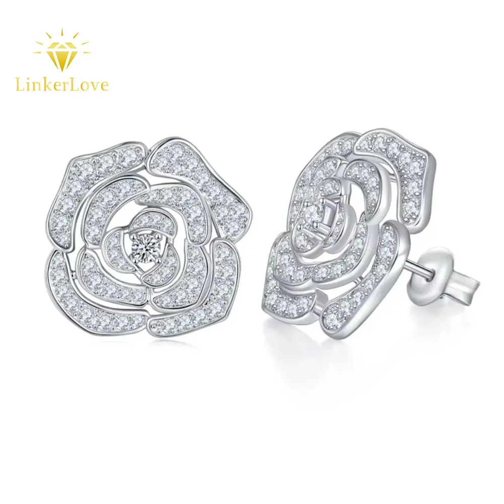 

1.18ct All Moissanite D Color VVSI 18K White Gold Plated S925 Sterling Silver Flower Halo Stud Earrings Lab Diamond Fine Jewelry