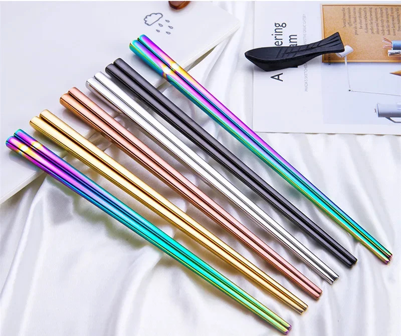 1 Pair Stainless Steel Tableware Colorful Length 23cm Reusable Chopsticks Dishware Silver Iron Antiskid Household Metal Chinese