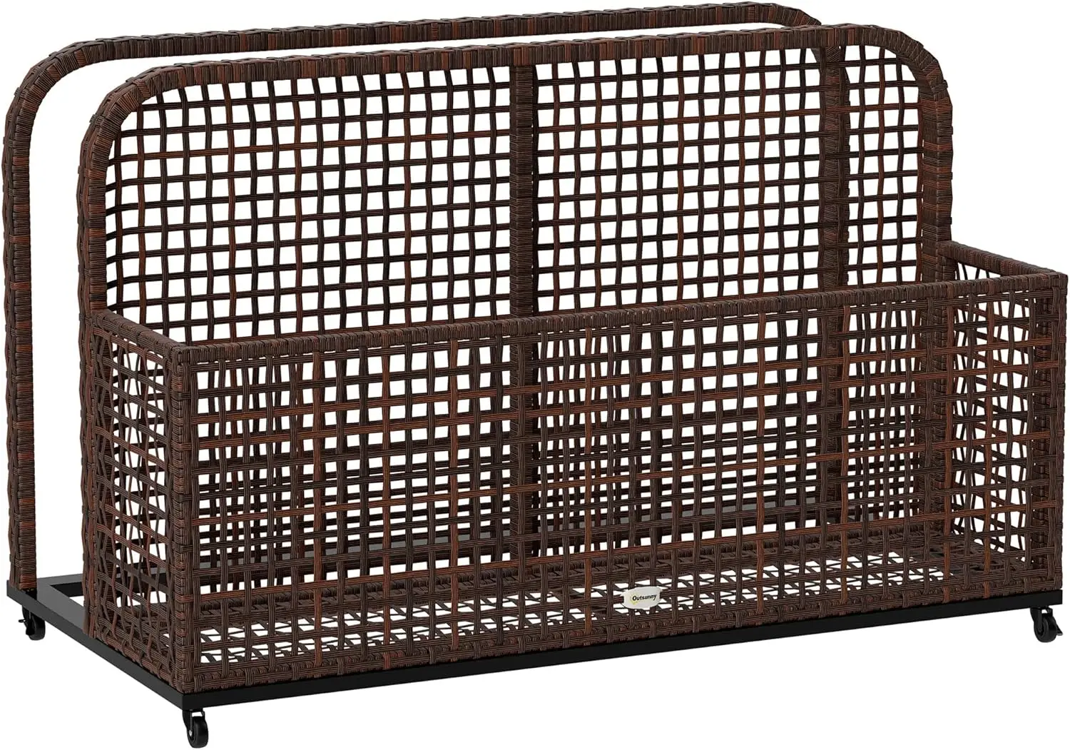 

Patio Wicker Pool Float Storage with Wheels, Outdoor Rolling PE Rattan Pool Caddy, Includes Compartment and Basket, for Pool