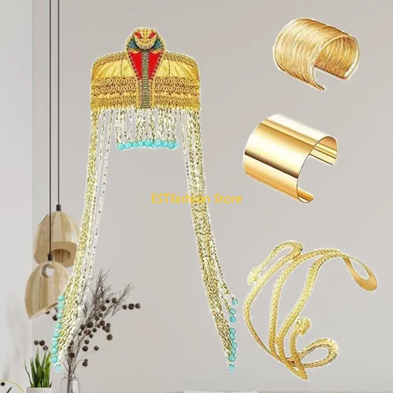 Y5GC Women Egyptian Costume Accessories Egyptian Headpiece Snake Arm Cuff Wrist Bracelet Cuff For Theme Party Halloween