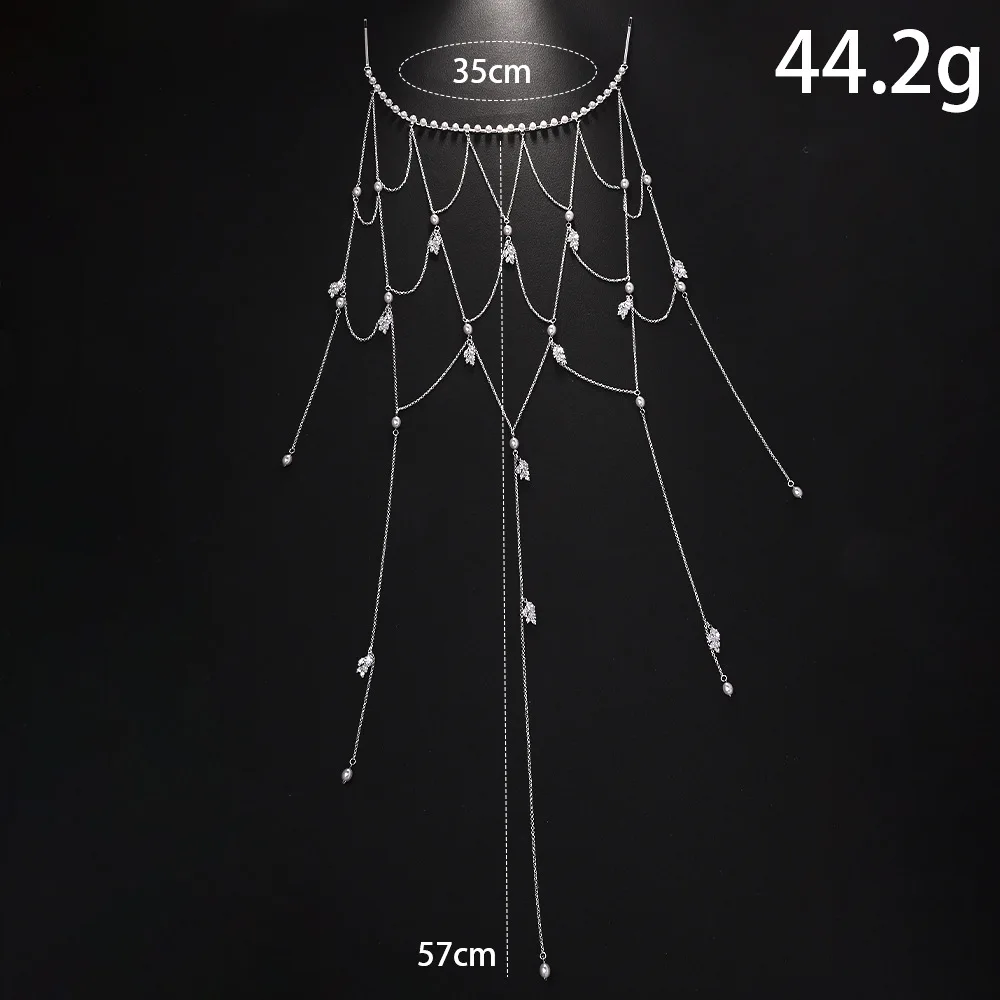 Marquise Cut Zircon Leaf Hair Net Luxury Bridal Chandelier Tassel Back Crown Radiant Diamond Look Wedding Styling Ornament