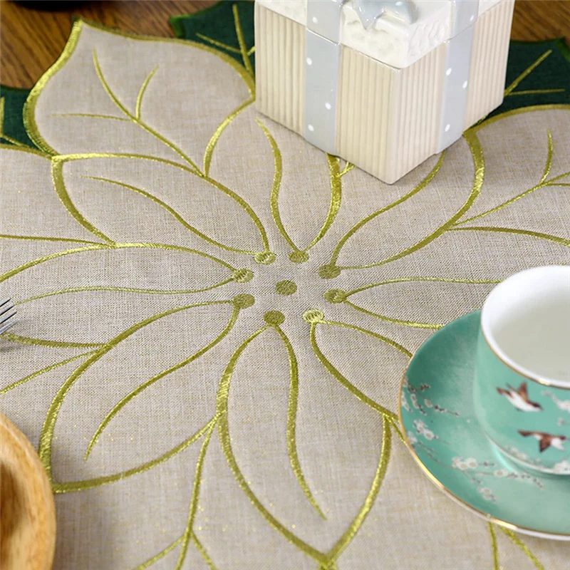 ABSS-Holiday Christmas Embroidered Placemats Applique Poinsettia Placemats Christmas Flower Placemat For Table Decoration