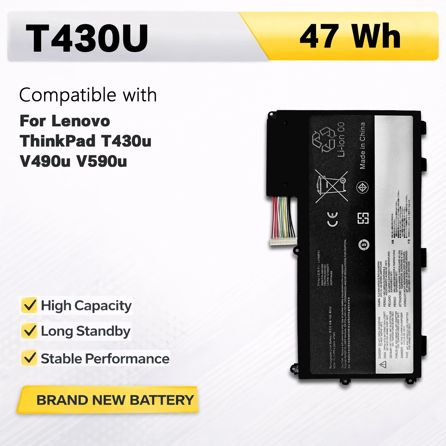 PowerHub T430U Battery 47Wh 11.1V For Lenovo ThinkPad T430u V490u V590u 45N1090 45N1088 45N1089 45N1091 45N1114 45N1115 L11N3P51