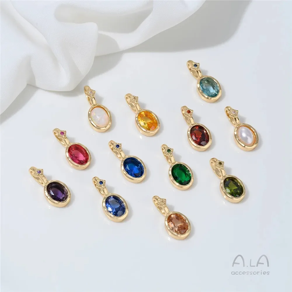 G903 Colored Zircon Twelve Birthstones Pendant with Color Retention, 14K Gold-plated Diy Bracelet, Necklace, Earrings Pendant