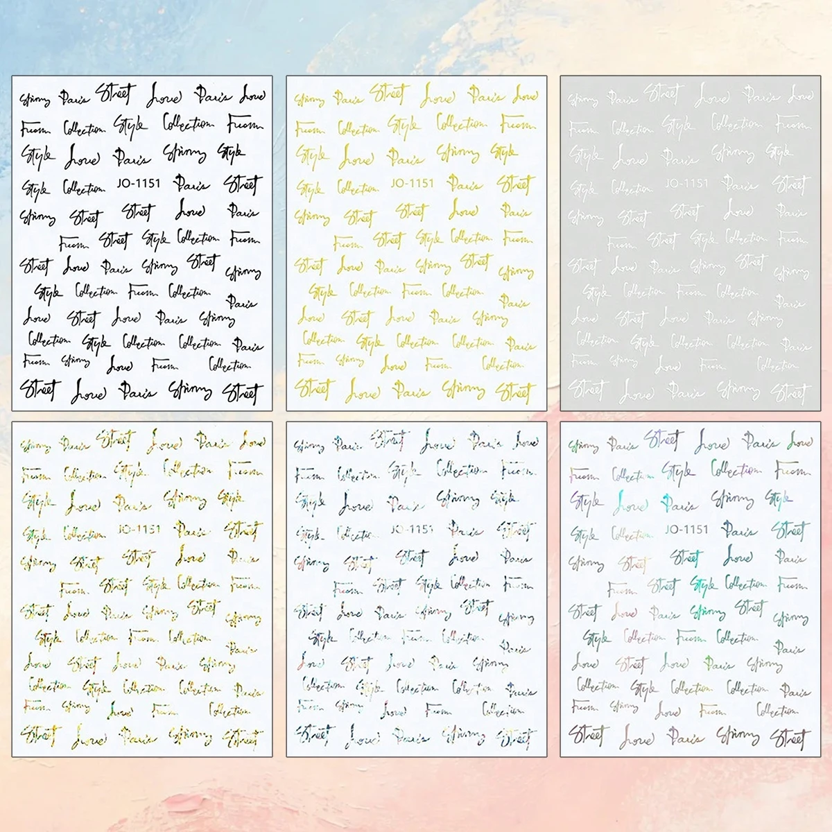 3 to 12 Sheets 3D English Letter Words Gold Black White Holographic Cursive Script Self-Adhesive Nail Art Stickers