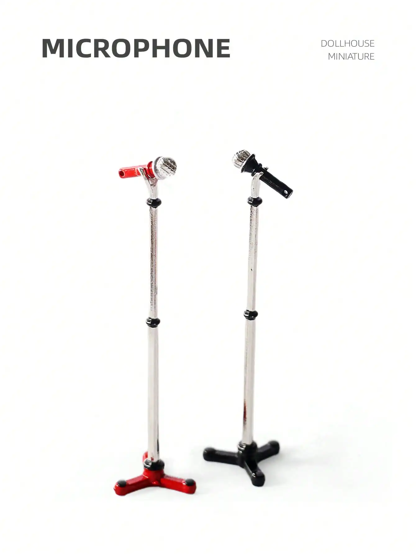 1:12 Scale Miniature Metal Microphone with Stand for Dollhouse, Mini Simulation Music Decoration Ornament, Furniture Decor Gift image 2