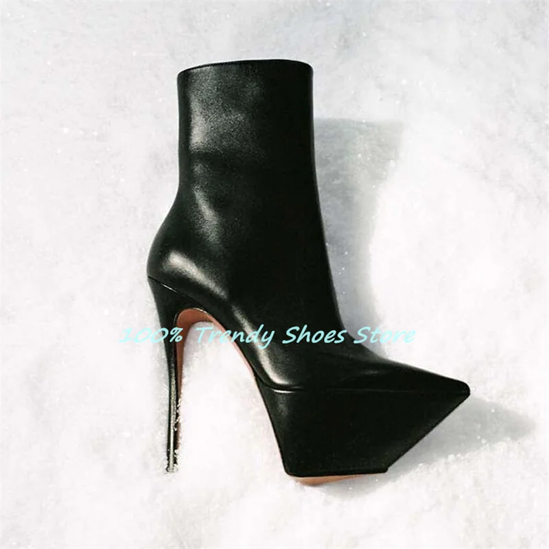 Botas elásticas de tacón alto con plataforma gruesa y punta estrecha para mujer, botines sexys de pasarela a media pantorrilla, vestido de fiesta para mujer