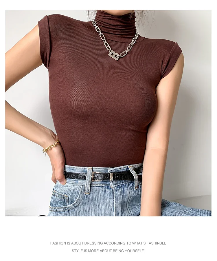 2026 Frühling Sommer Ärmelloses Rollkragen-T-Shirt für Damen Trendiges Vielseitiges Layering-Oberteil Stylisches Slim-Fit Basic-Unterhemd für Frauen – Detail 24