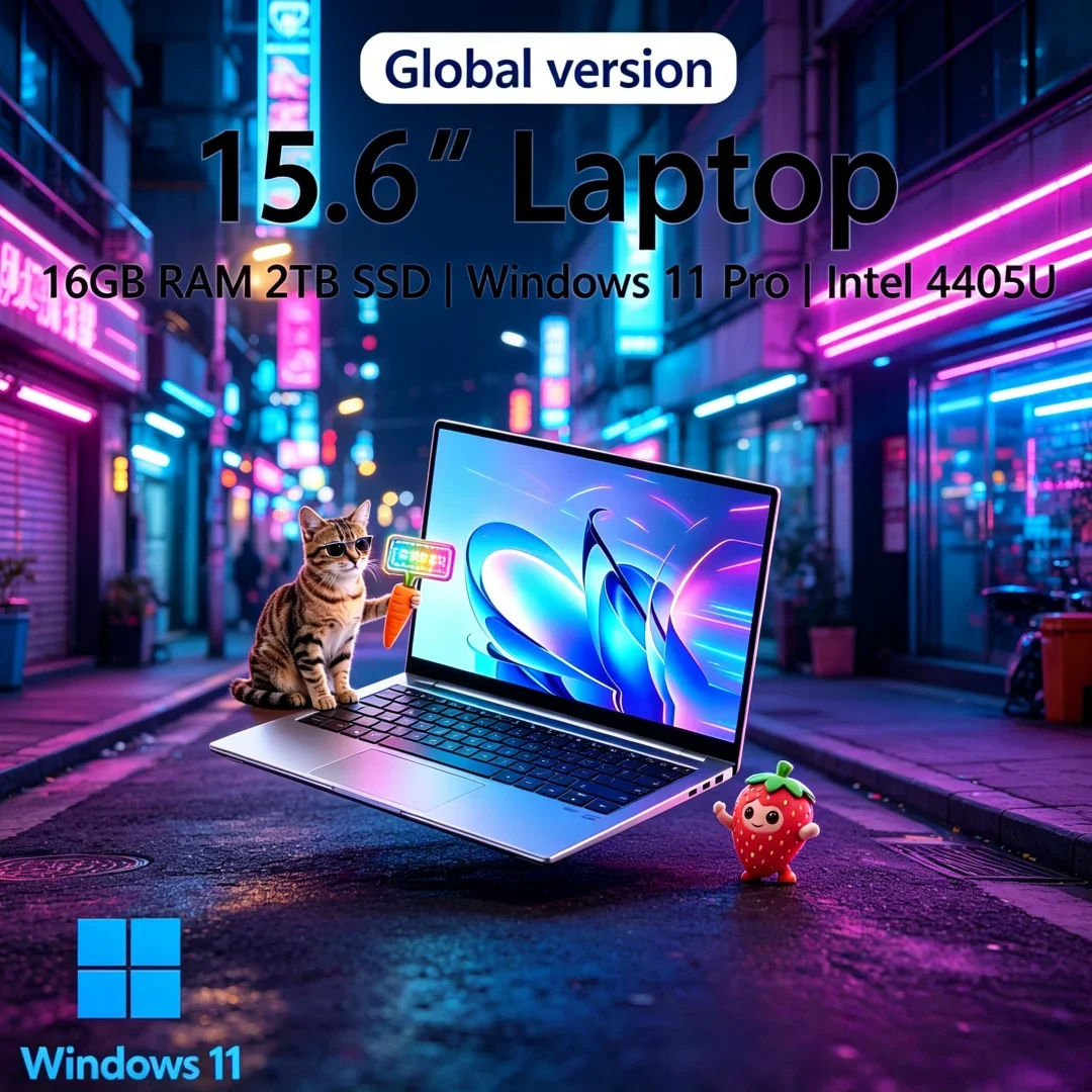 

2026 Cryptic Exquisitely‑Thin Laptop 15.6 16GB RAM 2TB SSD Intel 4405U Celestial Gaming PC 1920*1080 Display Novate Office Study