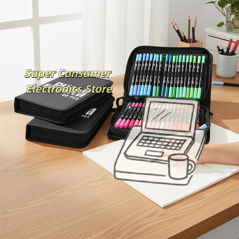 Dual Tip Brush Pen Set 60 Vibrant Colors Portable Case For Coloring Drawing Calligraphy Art Projects