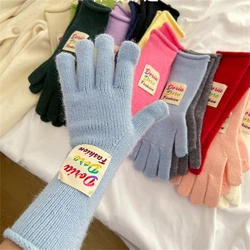 Einfarbig Woolen Gestrickte Handschuhe Koreanische Lange Split Finger Handschuhe Frauen Winter Verdickt Student Handschuh Touchscreen Arbeit Handschuhe