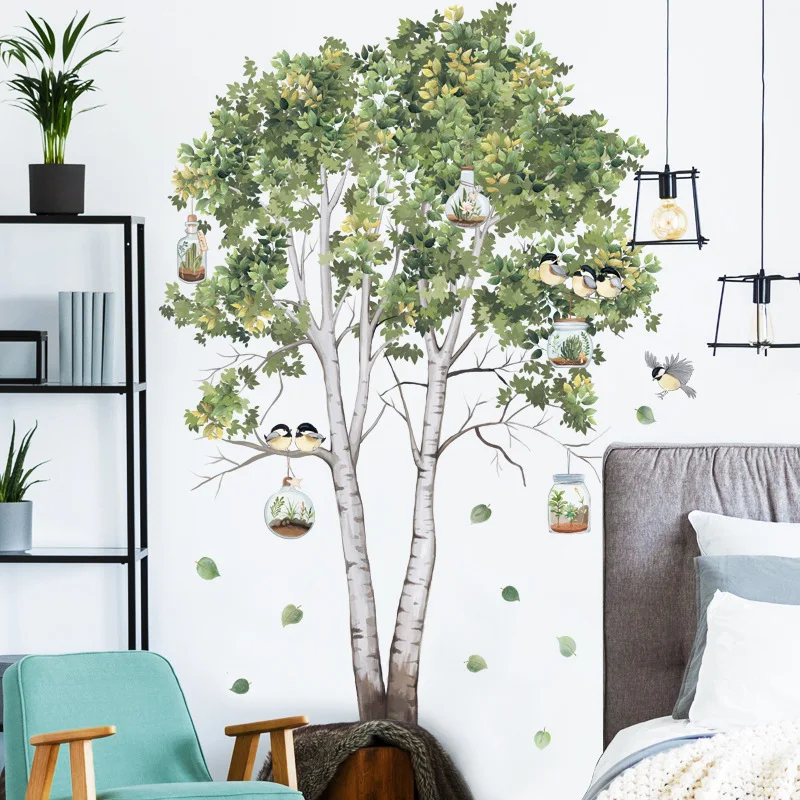 Fresh Birch Tree Plant Wall Stickers Home Living Room Bedroom Background Wall Beautification Wall Art Decoration Stickers