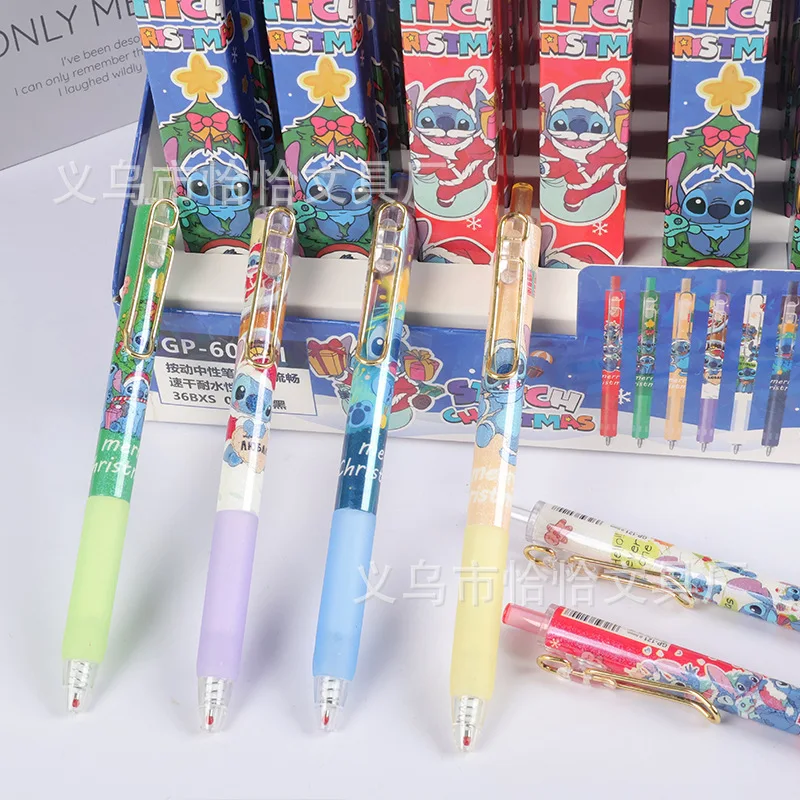 6/36 قطعة ديزني غرزة الصحافة هلام القلم 0.5 مللي متر طالب الكتابة القلم لطيف الكرتون الأسود مكتب قلم توقيع القرطاسية هدية #4